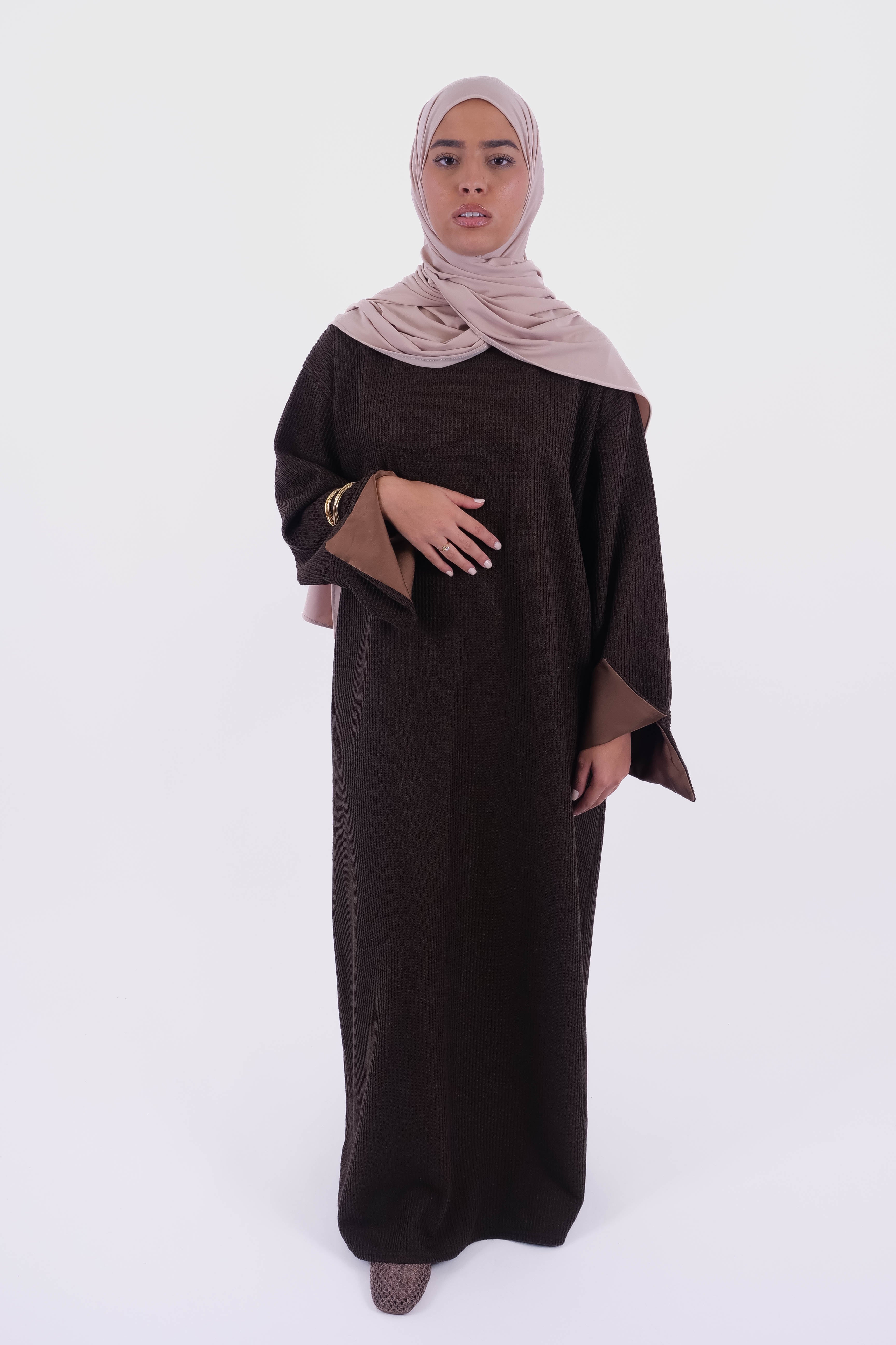 ROBE SOLENE DOUBLE MANCHE MARRON