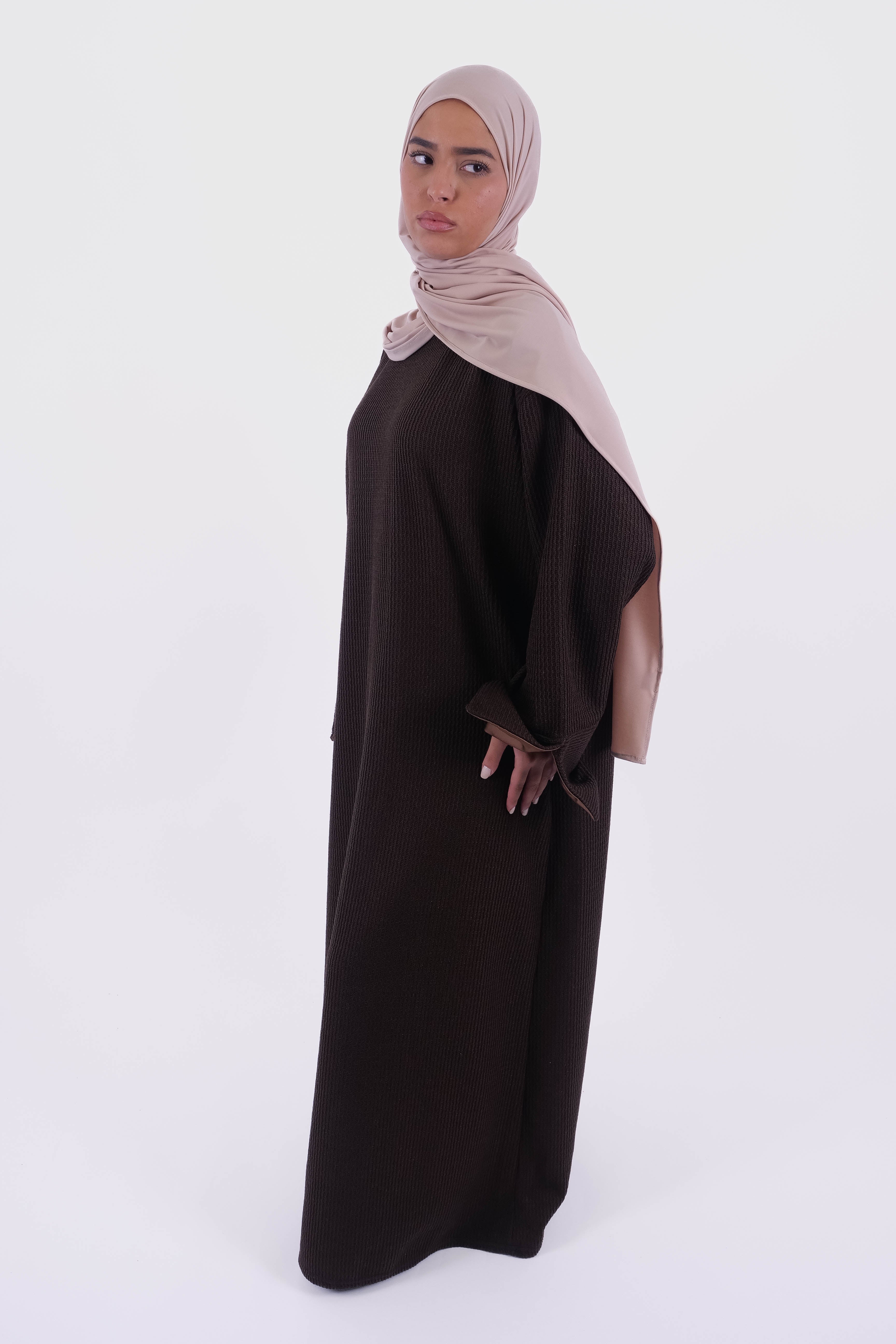 ROBE SOLENE DOUBLE MANCHE MARRON