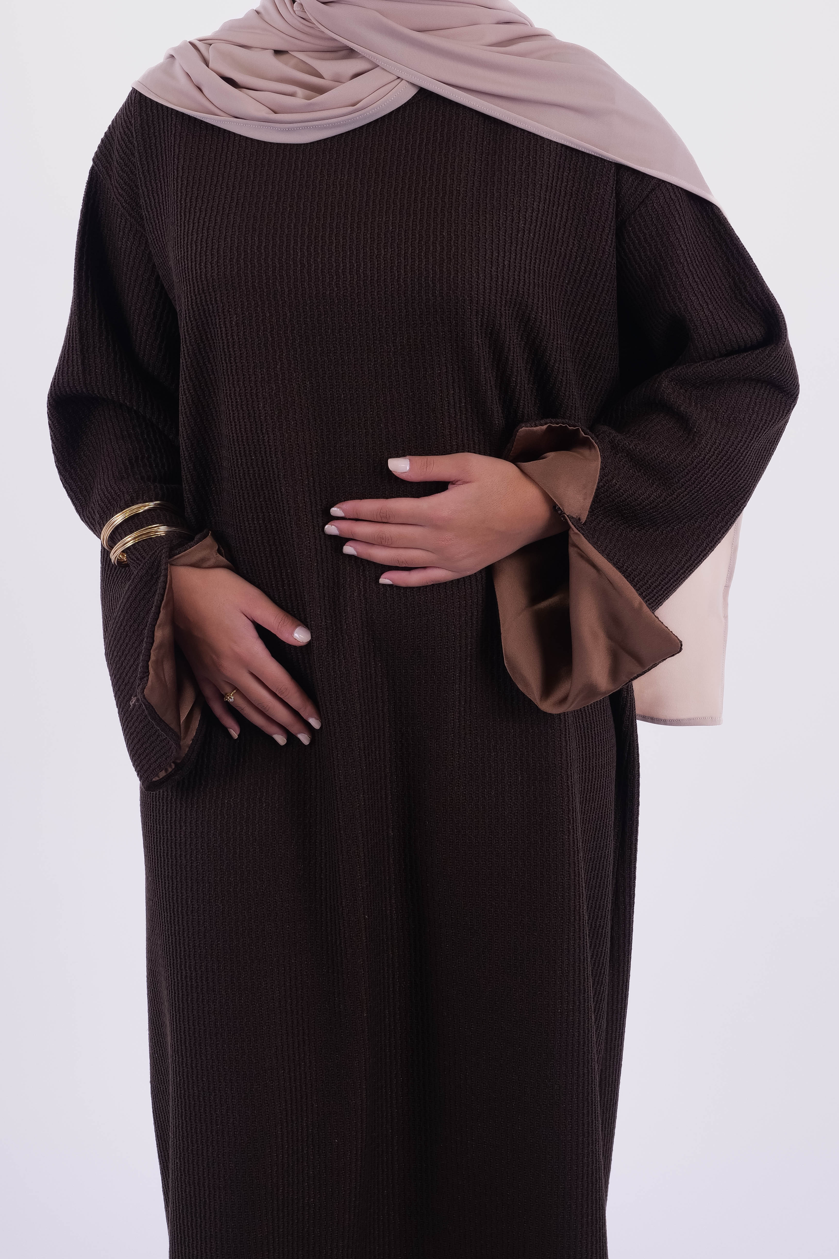 ROBE SOLENE DOUBLE MANCHE MARRON