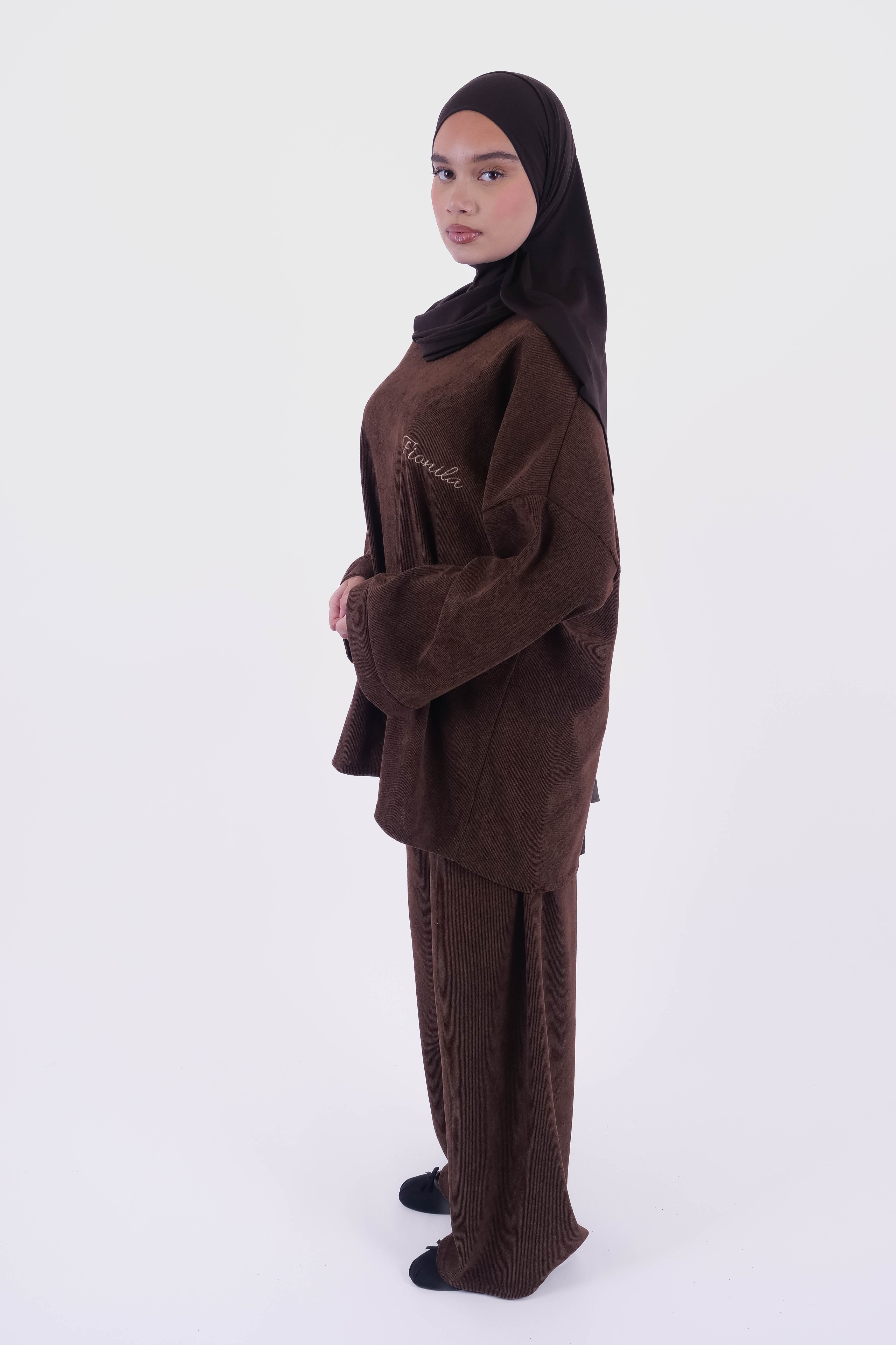 ENSEMBLE PANTALON CÔTELÉ CHOCOLAT