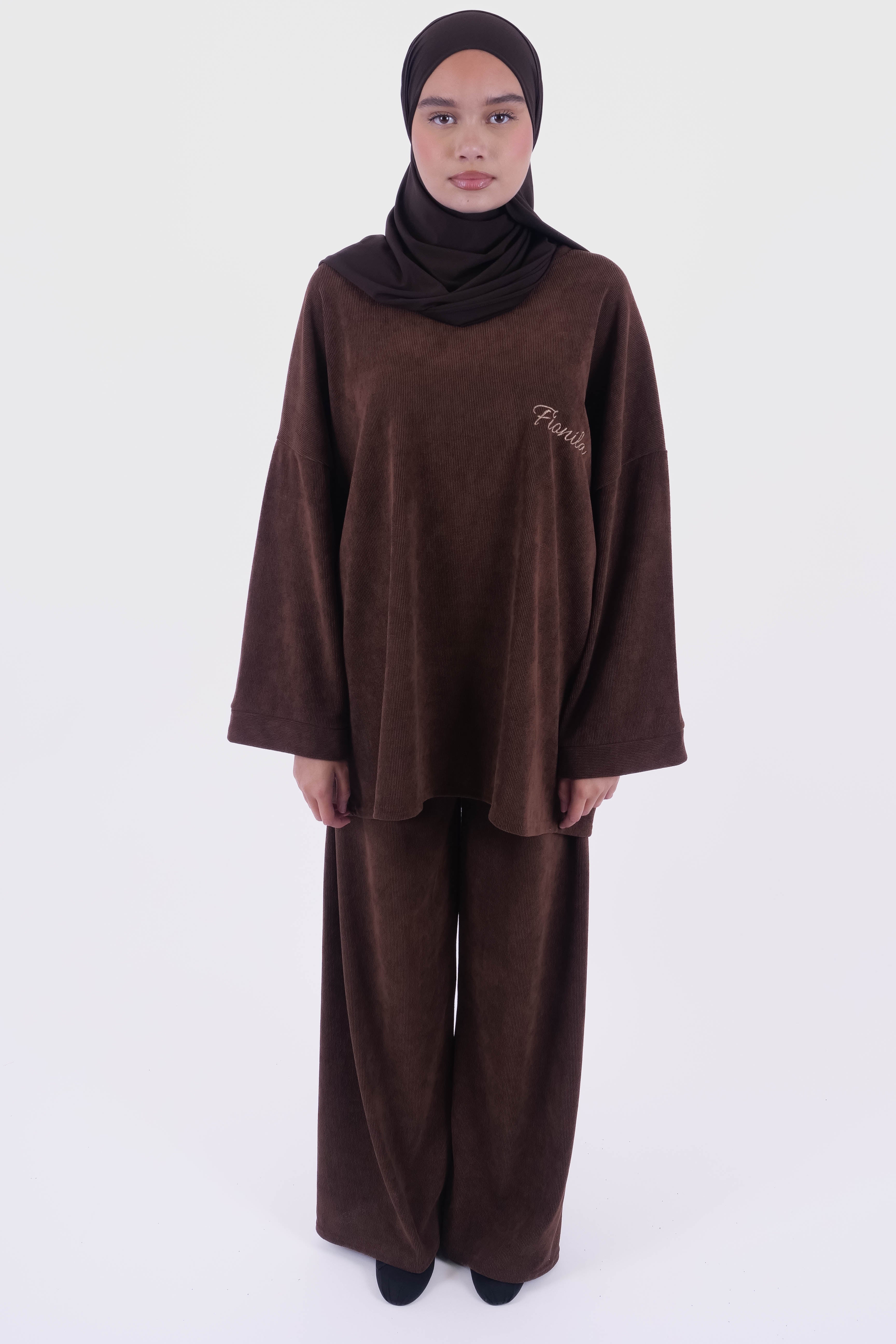 ENSEMBLE PANTALON CÔTELÉ CHOCOLAT