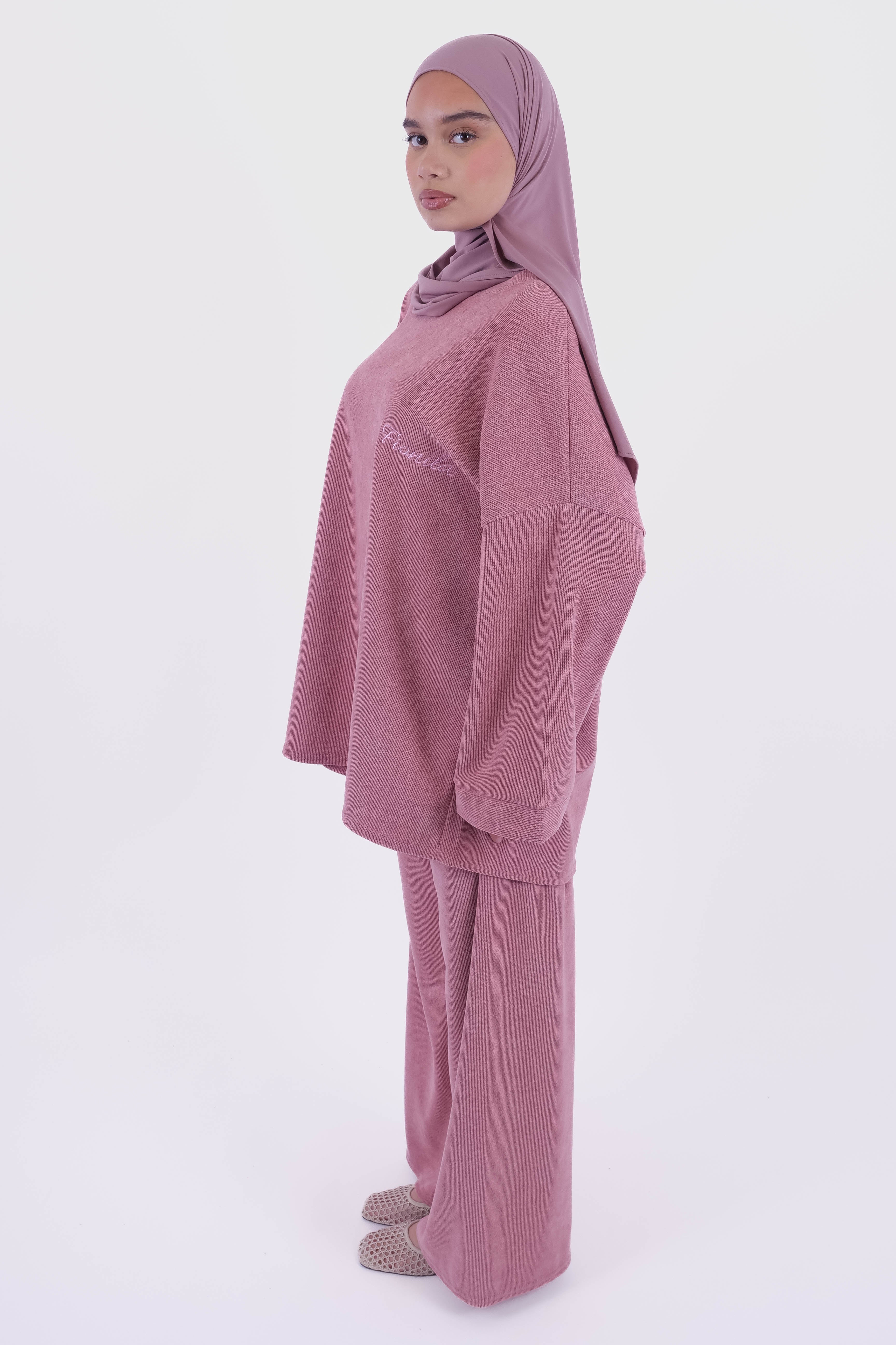 ENSEMBLE PANTALON CÔTELÉ ROSE PASTEL