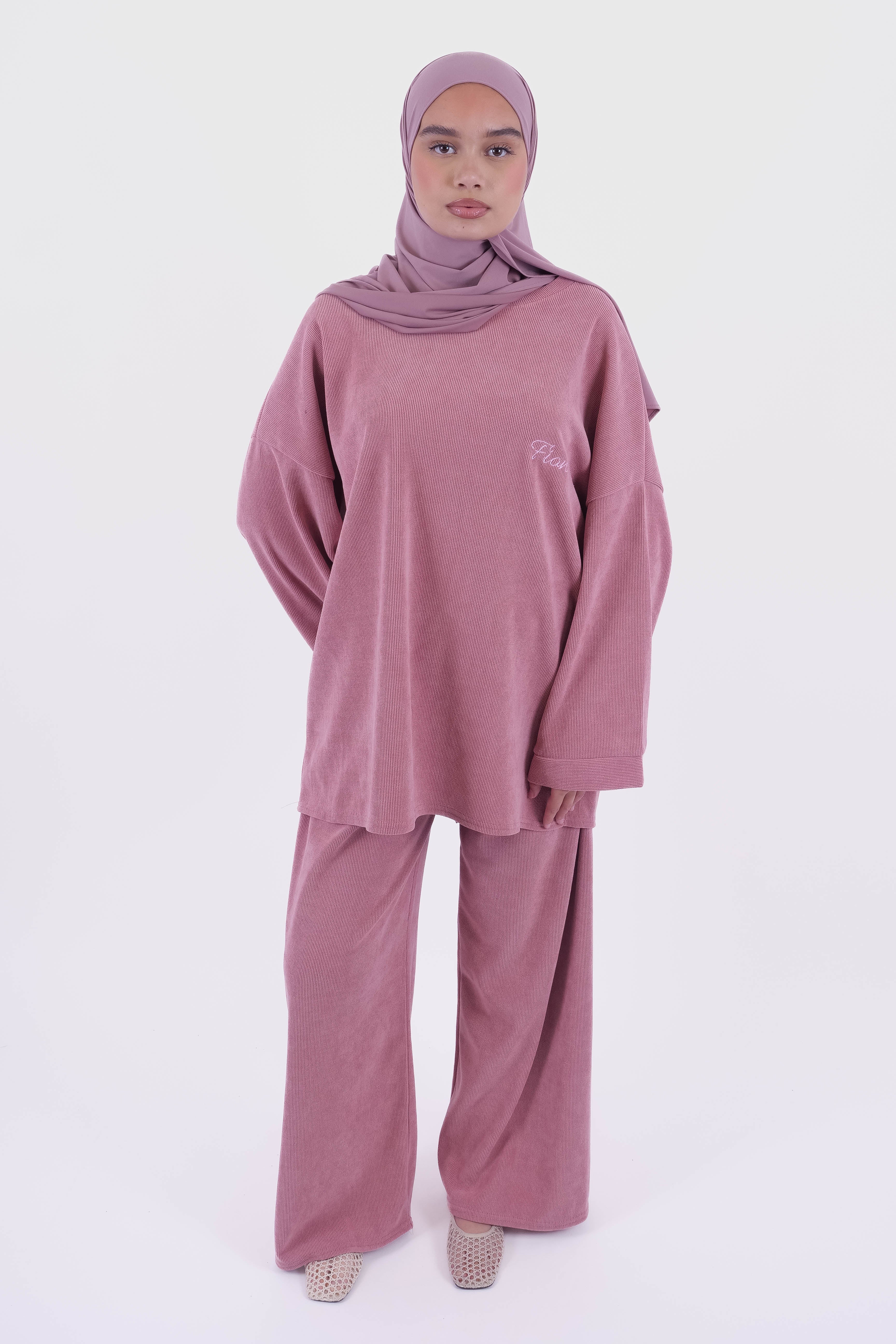 ENSEMBLE PANTALON CÔTELÉ ROSE PASTEL